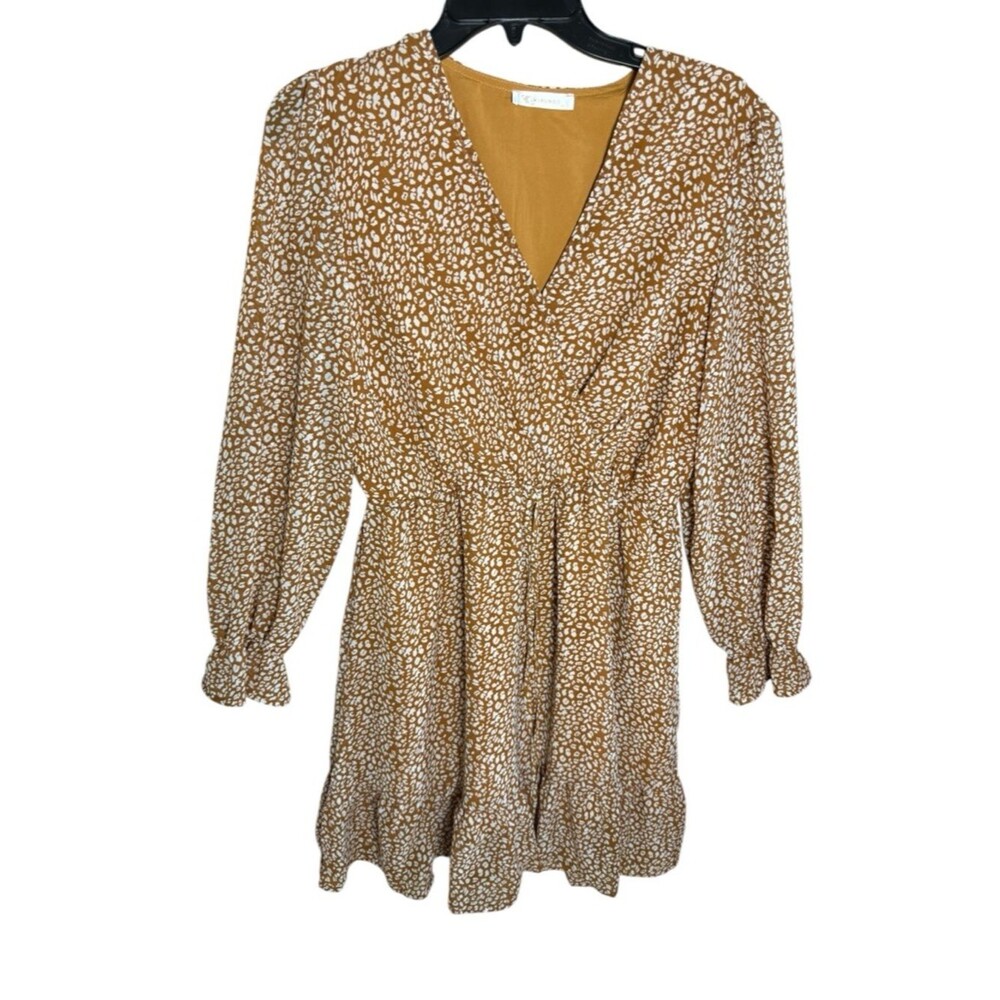 Kirundo Print V-Neck Long Sleeve Ruffle Boho CottageCore Mini Dress Size Medium